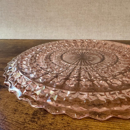 Vintage Cake Plate | Pink Pressed Glass | Jeannette