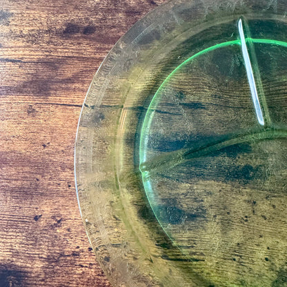 Vintage Hocking Cameo Grill Plate | Green Uranium Depression Glass