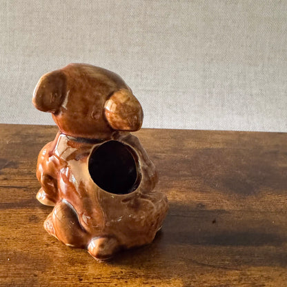 Vintage English Bulldog Planter | Brown Ceramic Dog Figurine