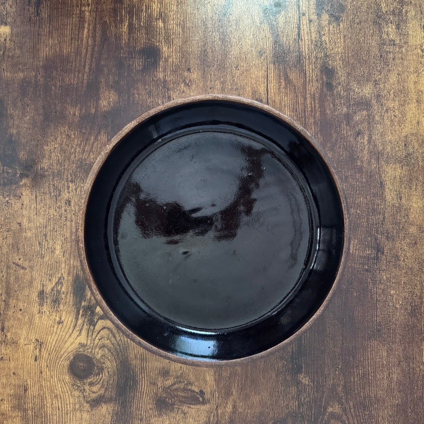 Vintage Stoneware Pie Plate | Black Glaze | Unmarked