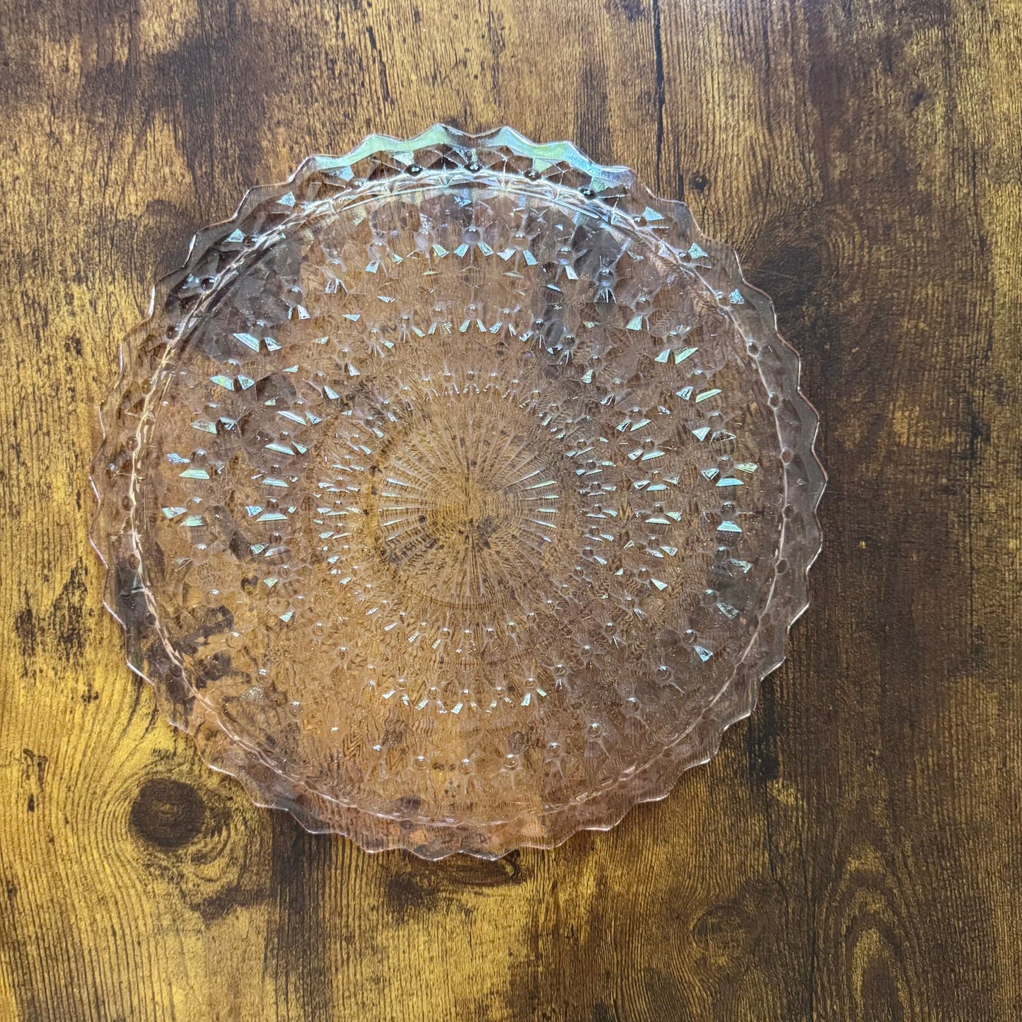 Vintage Cake Plate | Pink Pressed Glass | Jeannette
