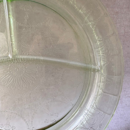 Vintage Hocking Cameo Grill Plate | Green Uranium Depression Glass