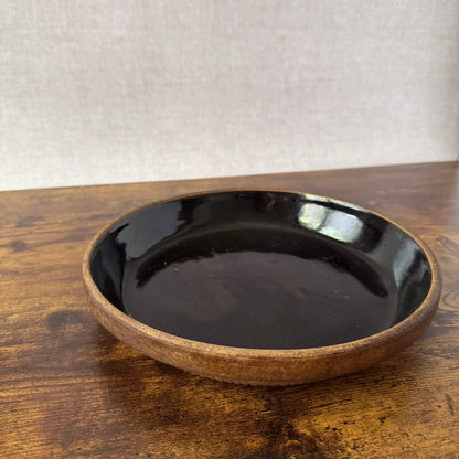 Vintage Stoneware Pie Plate | Black Glaze | Unmarked