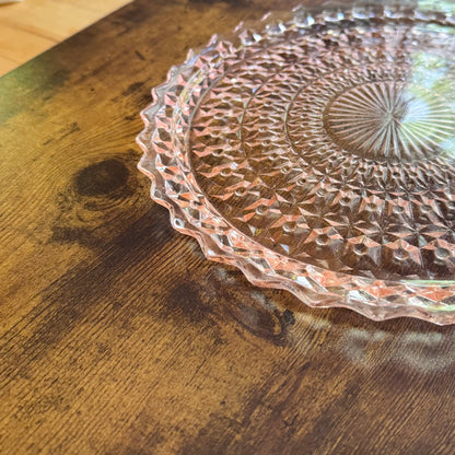 Vintage Cake Plate | Pink Pressed Glass | Jeannette