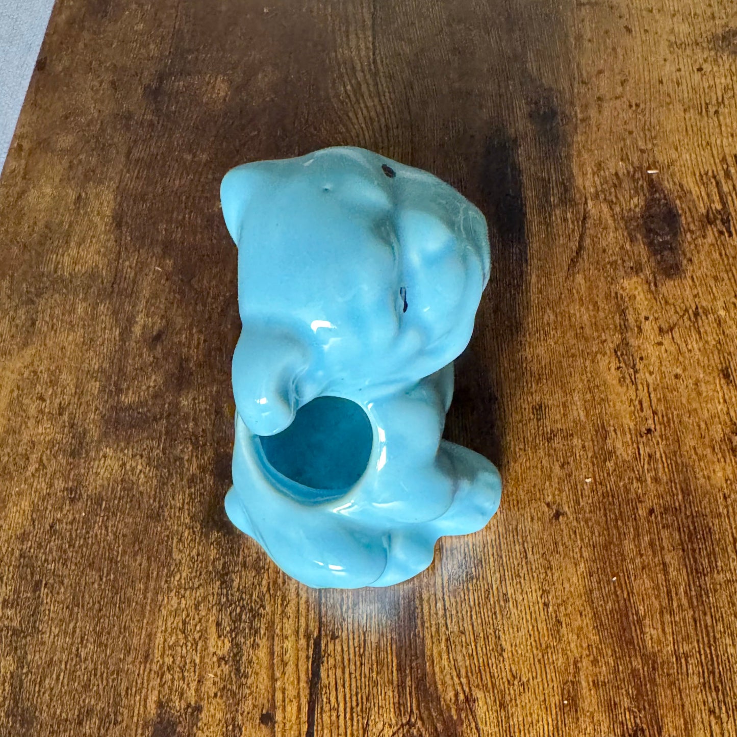Vintage English Bulldog Planter | Blue Ceramic Dog Figurine