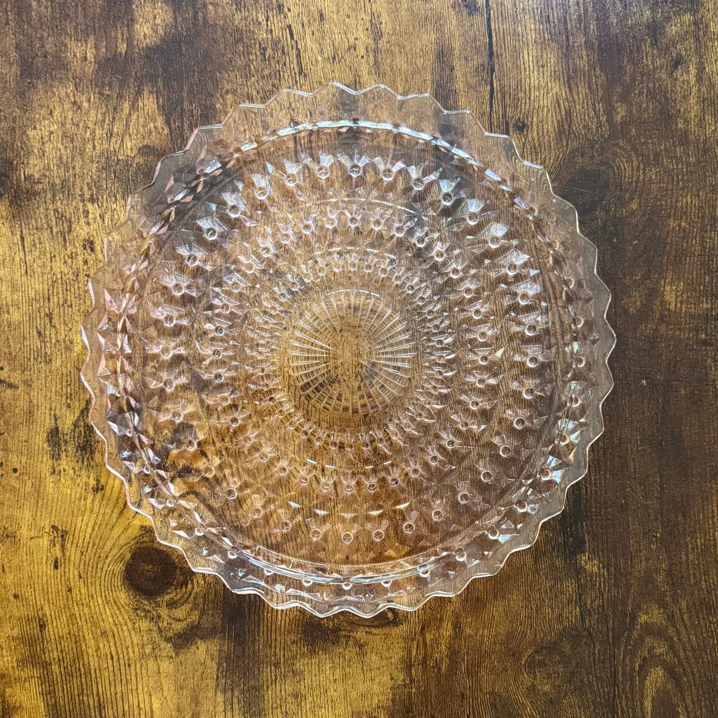 Vintage Cake Plate | Pink Pressed Glass | Jeannette