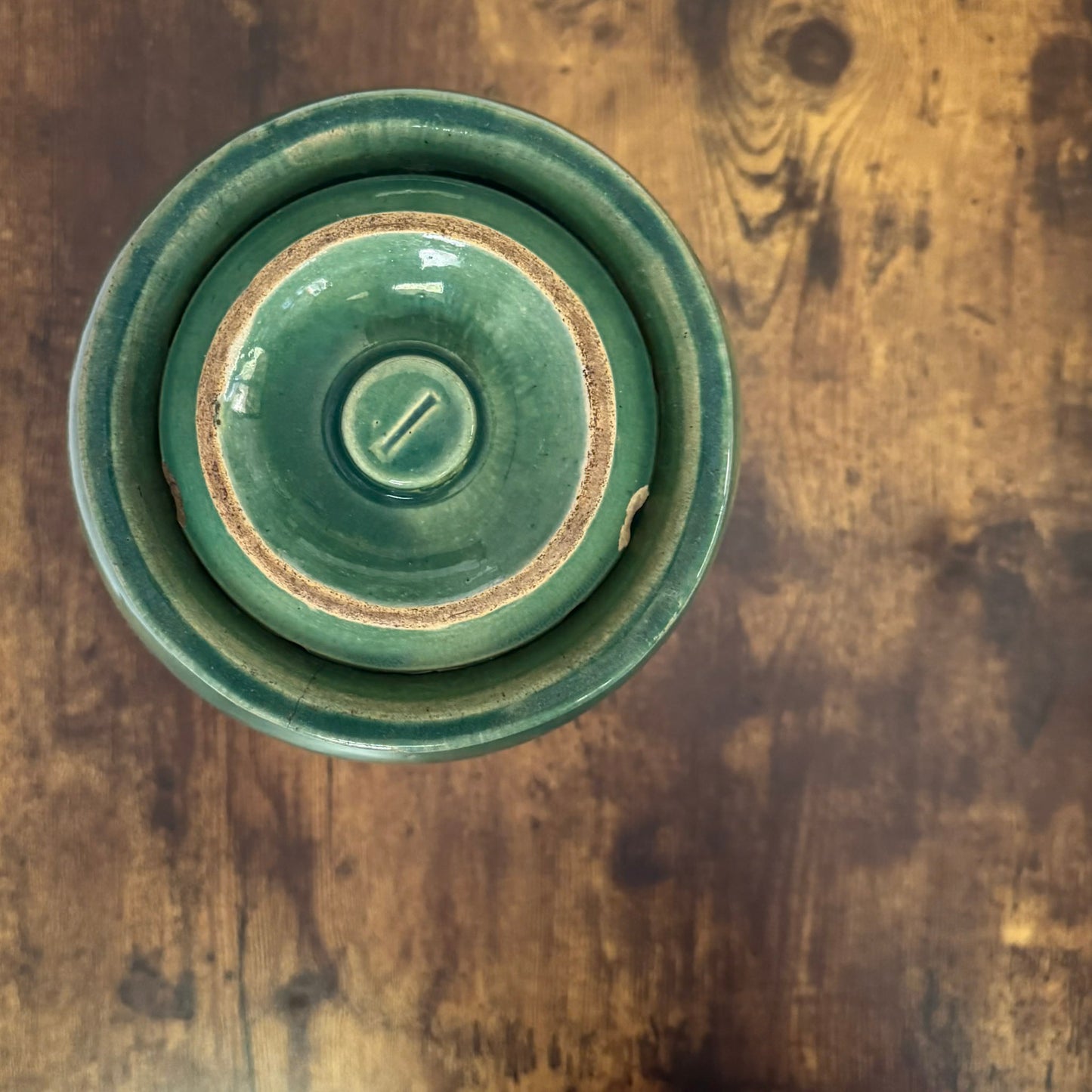 Vintage Stoneware Lidded Pickling Crock | Green Glaze