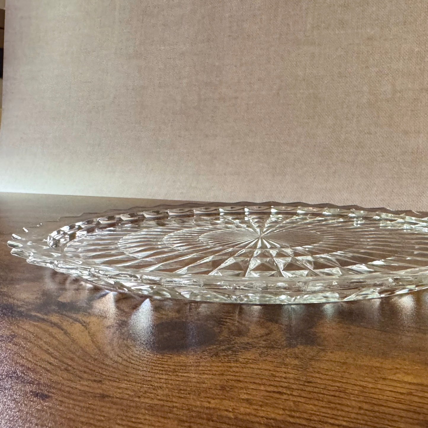 Vintage Cake Plate | Pressed Glass Sunburst | Art Deco Jeannette Windsor