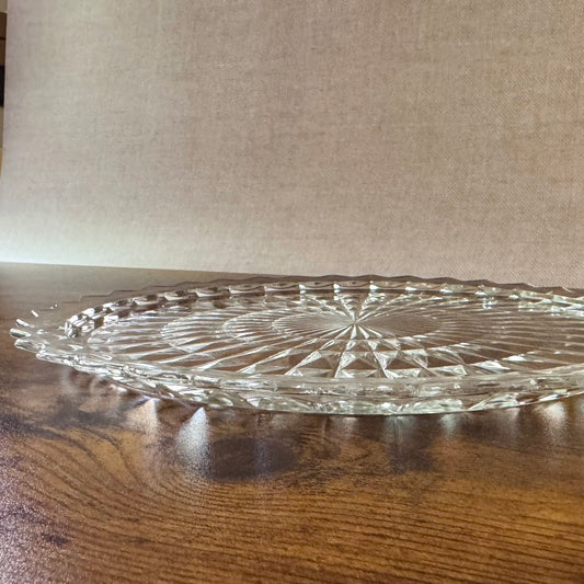 Vintage Cake Plate | Pressed Glass Sunburst | Art Deco Jeannette Windsor