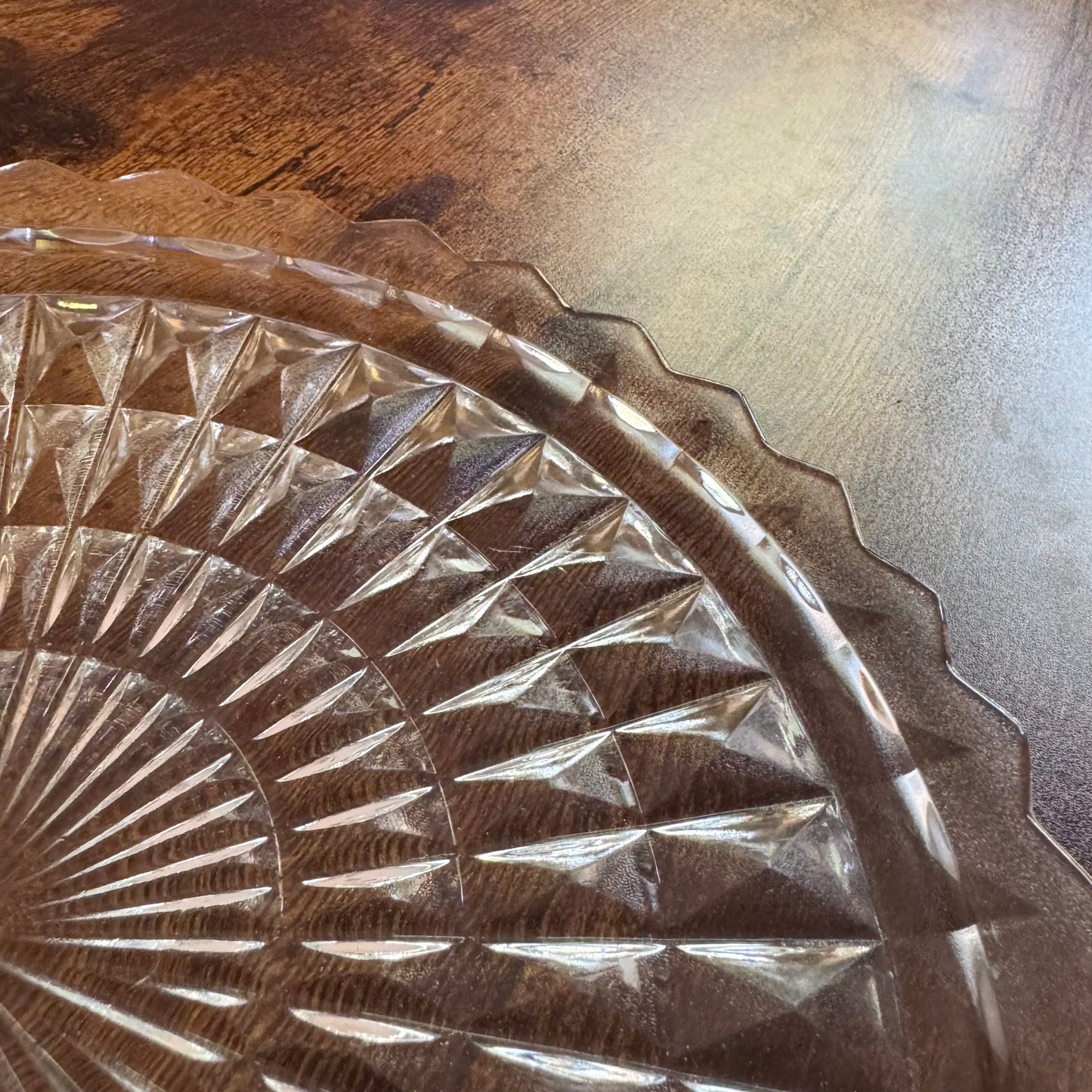 Vintage Cake Plate | Pressed Glass Sunburst | Art Deco Jeannette Windsor