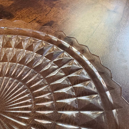 Vintage Cake Plate | Pressed Glass Sunburst | Art Deco Jeannette Windsor