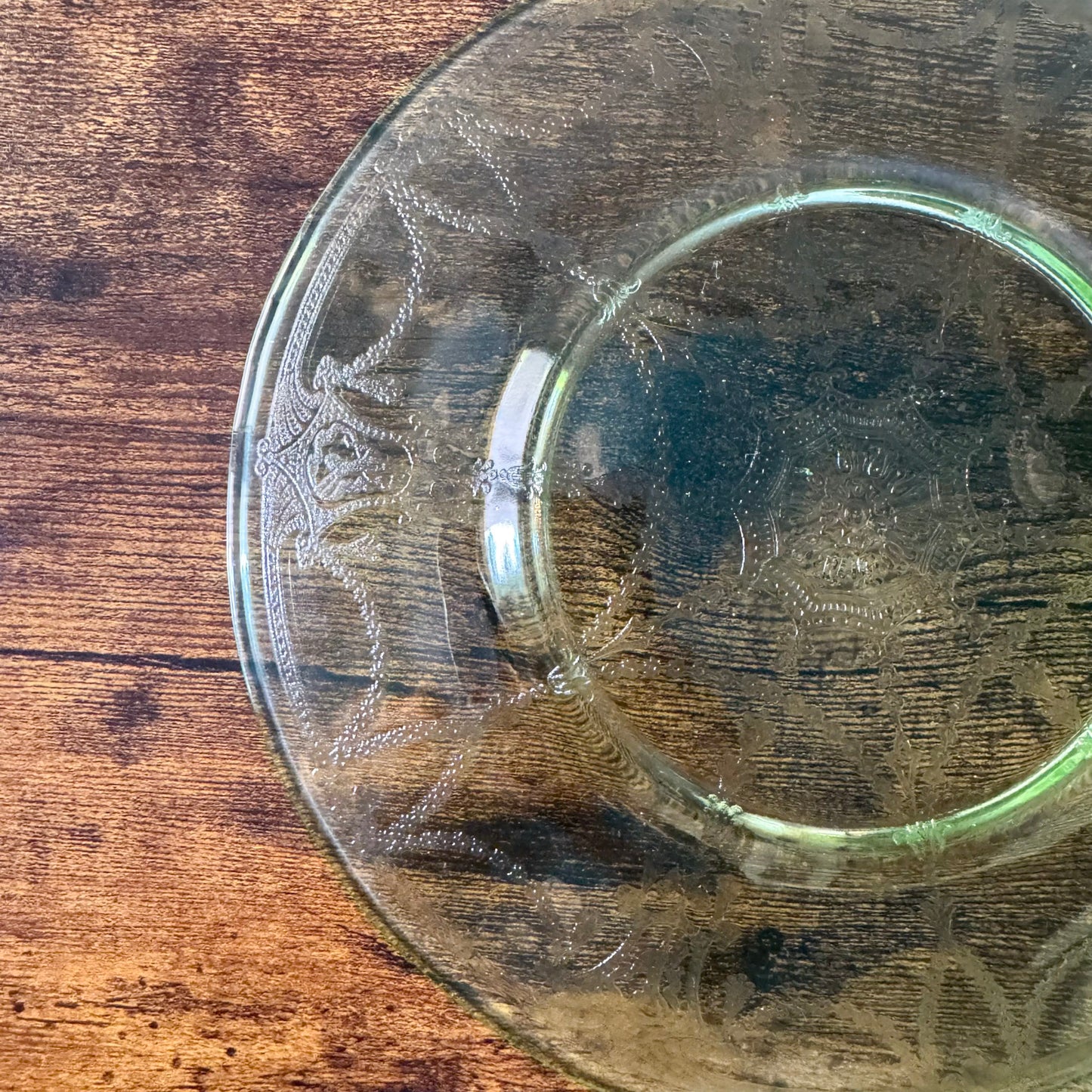 Set of 5 Vintage Anchor Hocking Cameo Luncheon Plates | Green Uranium Glass