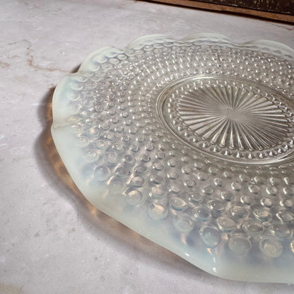 Vintage Fluttered Large Plate Platter | Moonstone Opalescent Hobnail | Anchor Hocking