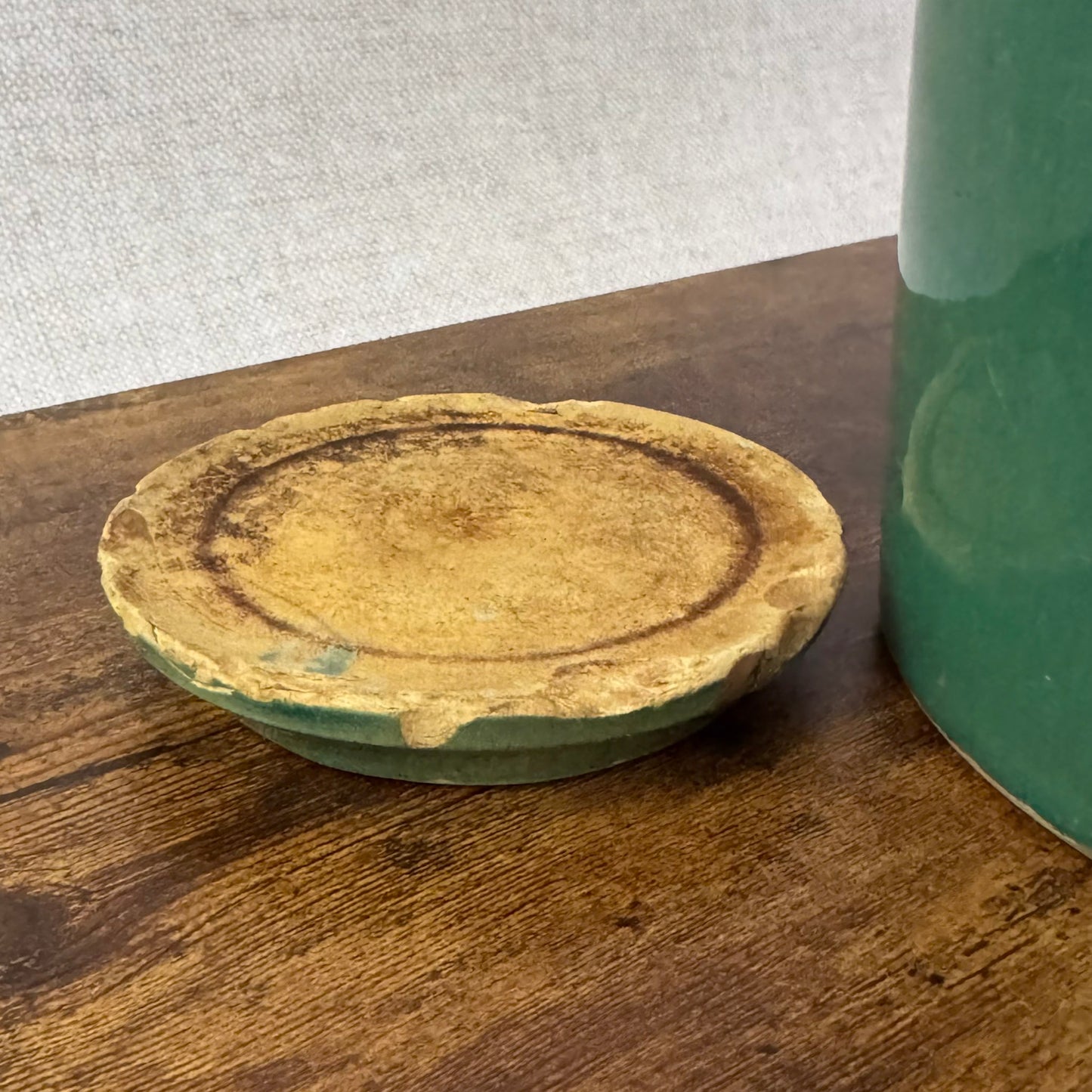 Vintage Stoneware Lidded Pickling Crock | Green Glaze