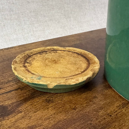 Vintage Stoneware Lidded Pickling Crock | Green Glaze