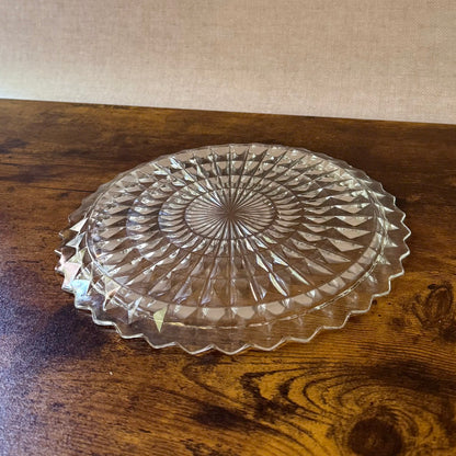Vintage Cake Plate | Pressed Glass Sunburst | Art Deco Jeannette Windsor