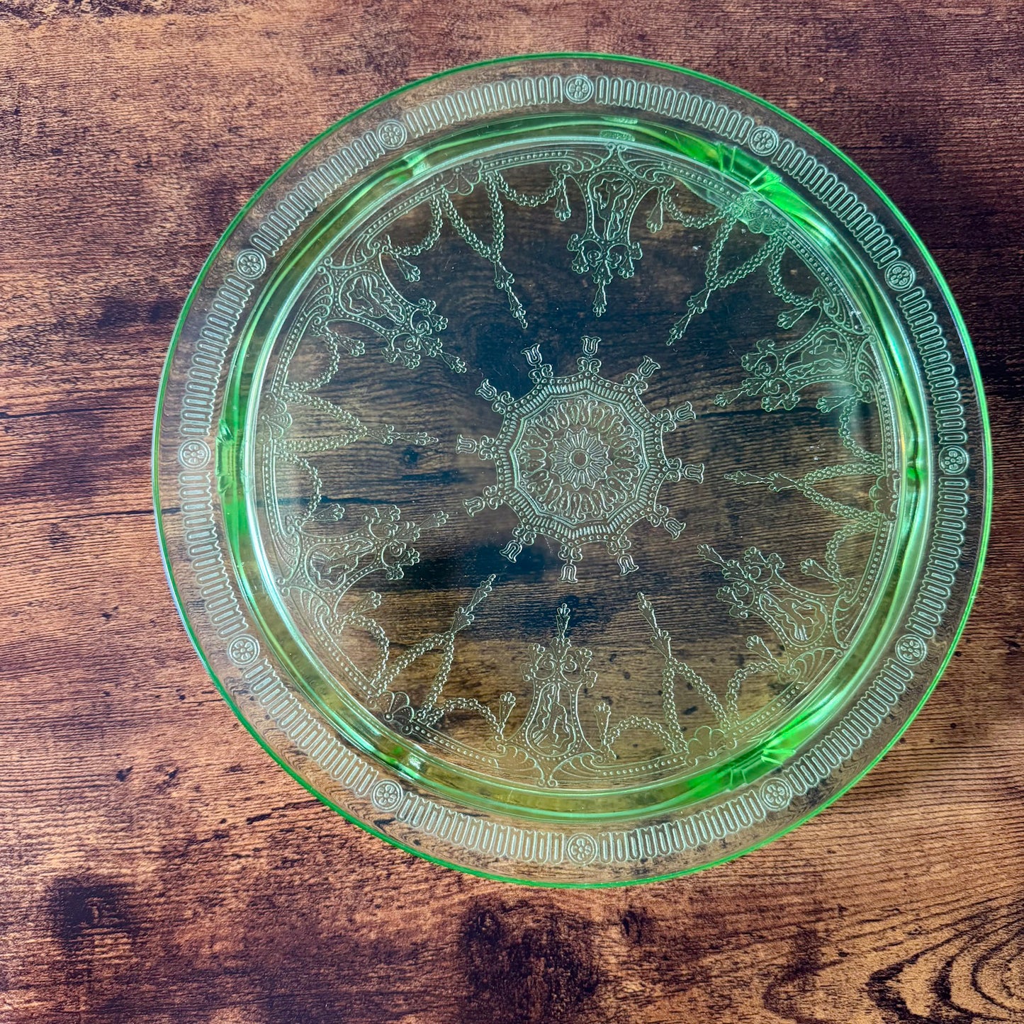 Vintage Anchor Hocking Cameo Ballerina Cake Plate | Green Uranium Glass