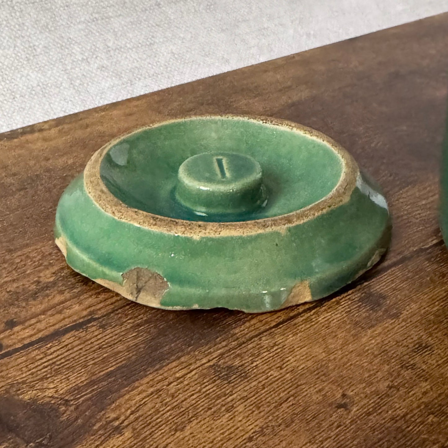 Vintage Stoneware Lidded Pickling Crock | Green Glaze