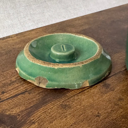 Vintage Stoneware Lidded Pickling Crock | Green Glaze