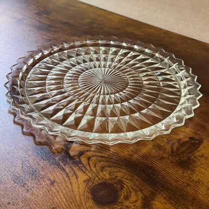 Vintage Cake Plate | Pressed Glass Sunburst | Art Deco Jeannette Windsor