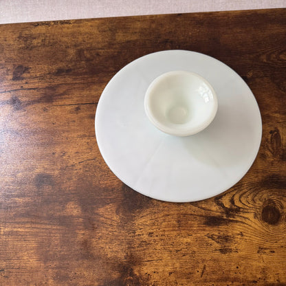 Vintage Cake Plate | Milk Glass Gold Fleur-de-Lis | Anchor Hocking