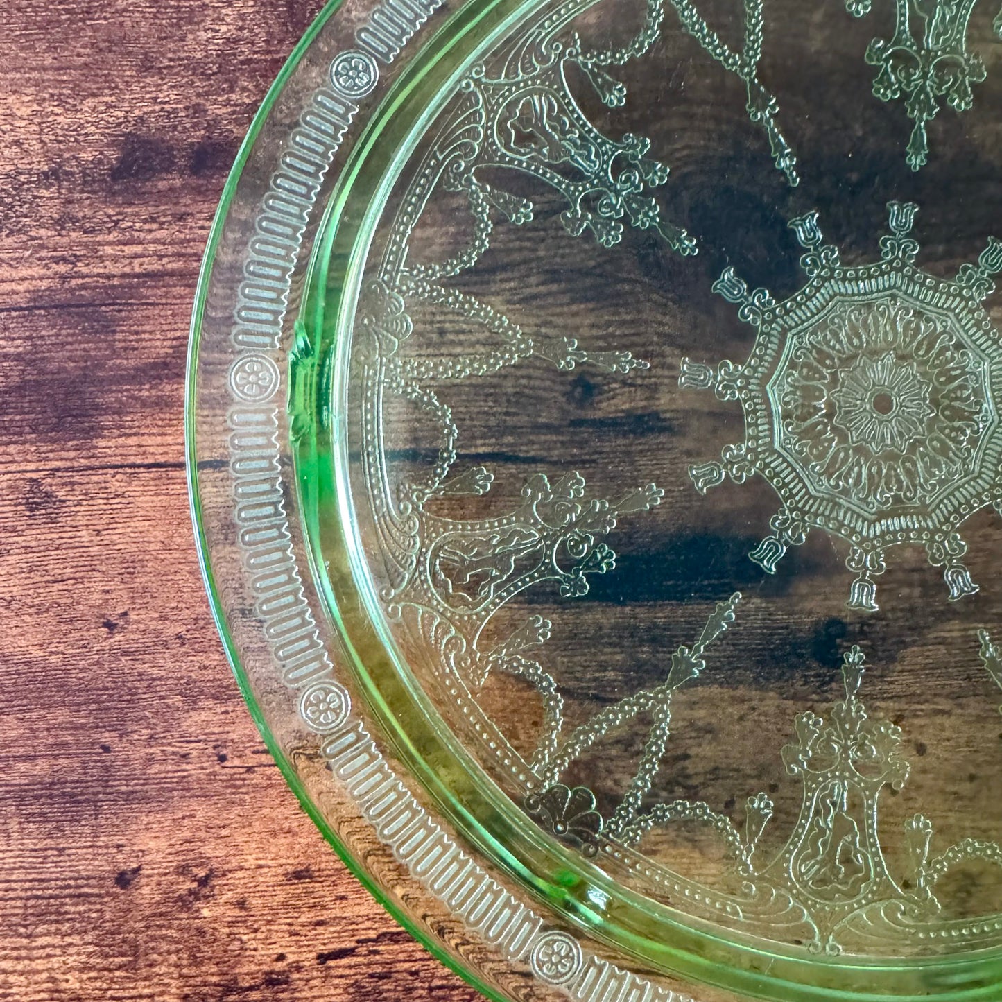 Vintage Anchor Hocking Cameo Ballerina Cake Plate | Green Uranium Glass