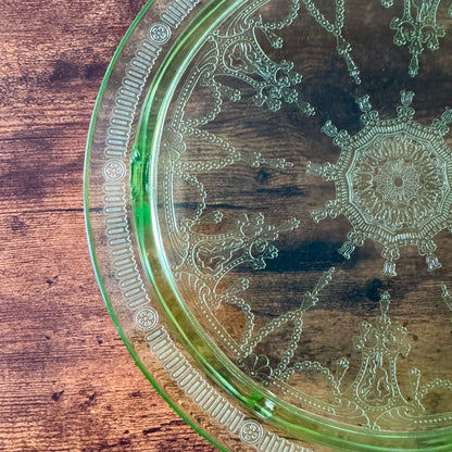 Vintage Anchor Hocking Cameo Ballerina Cake Plate | Green Uranium Glass