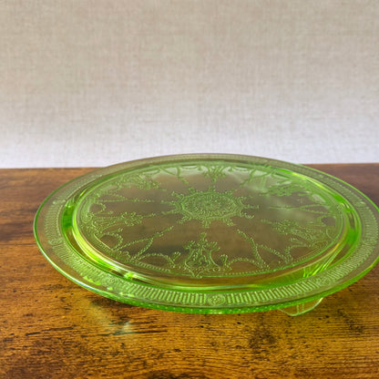 Vintage Anchor Hocking Cameo Ballerina Cake Plate | Green Uranium Glass