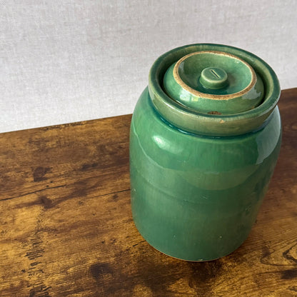 Vintage Stoneware Lidded Pickling Crock | Green Glaze