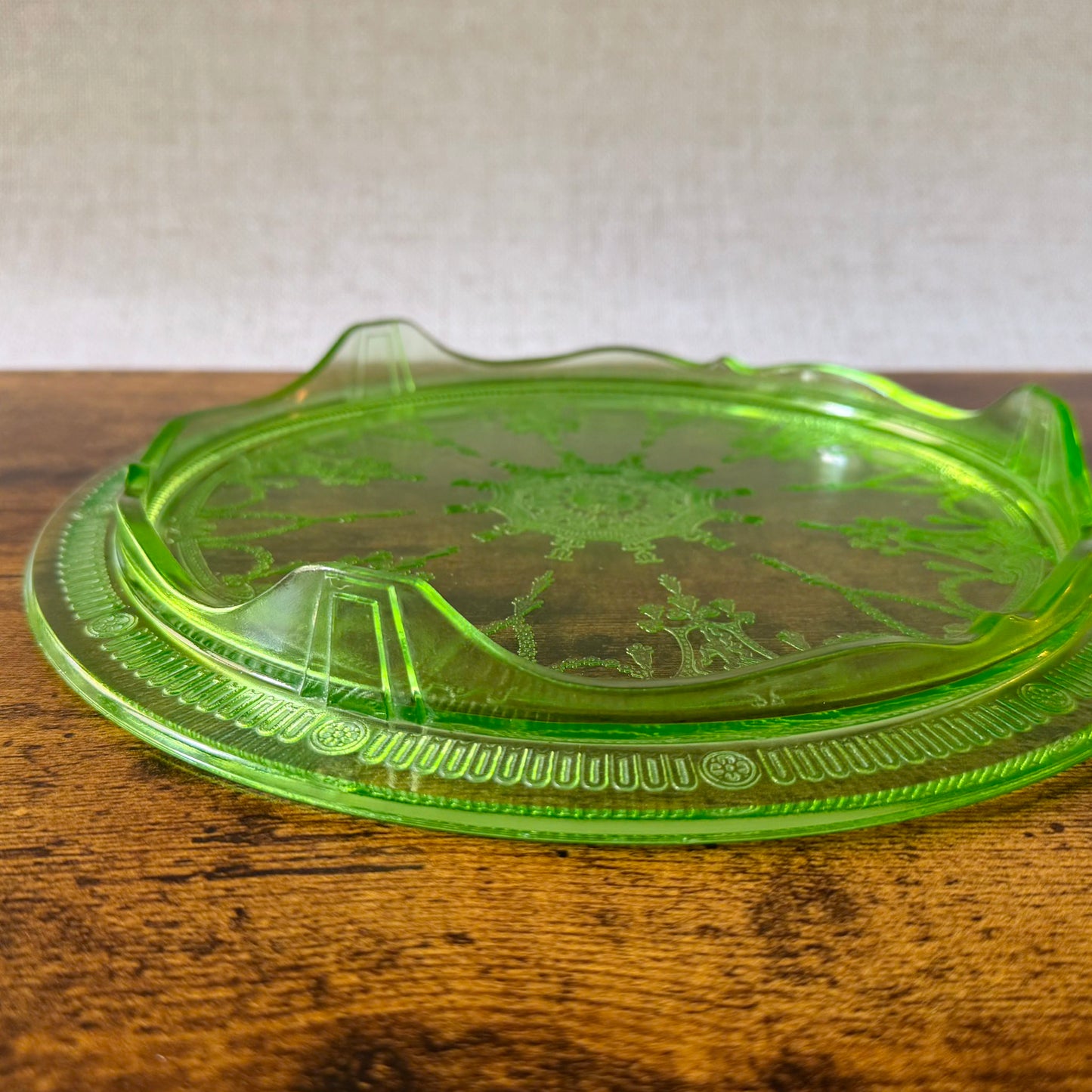 Vintage Anchor Hocking Cameo Ballerina Cake Plate | Green Uranium Glass