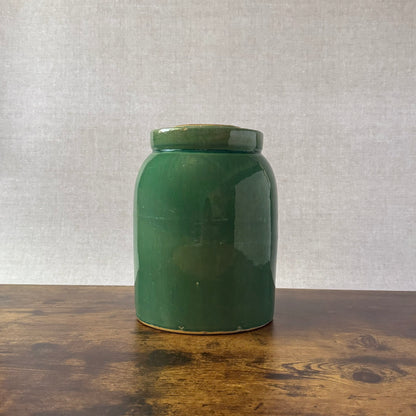 Vintage Stoneware Lidded Pickling Crock | Green Glaze