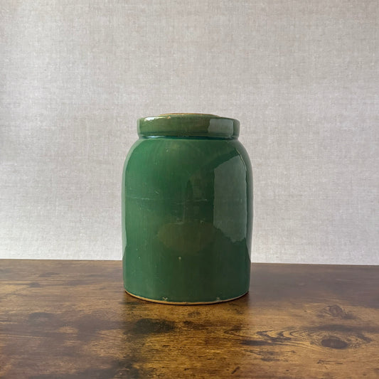 Vintage Stoneware Lidded Pickling Crock | Green Glaze