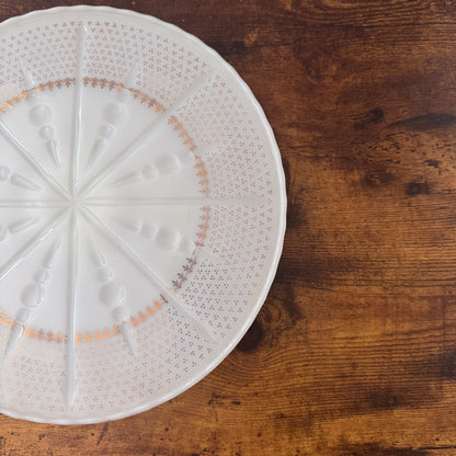 Vintage Cake Plate | Milk Glass Gold Fleur-de-Lis | Anchor Hocking