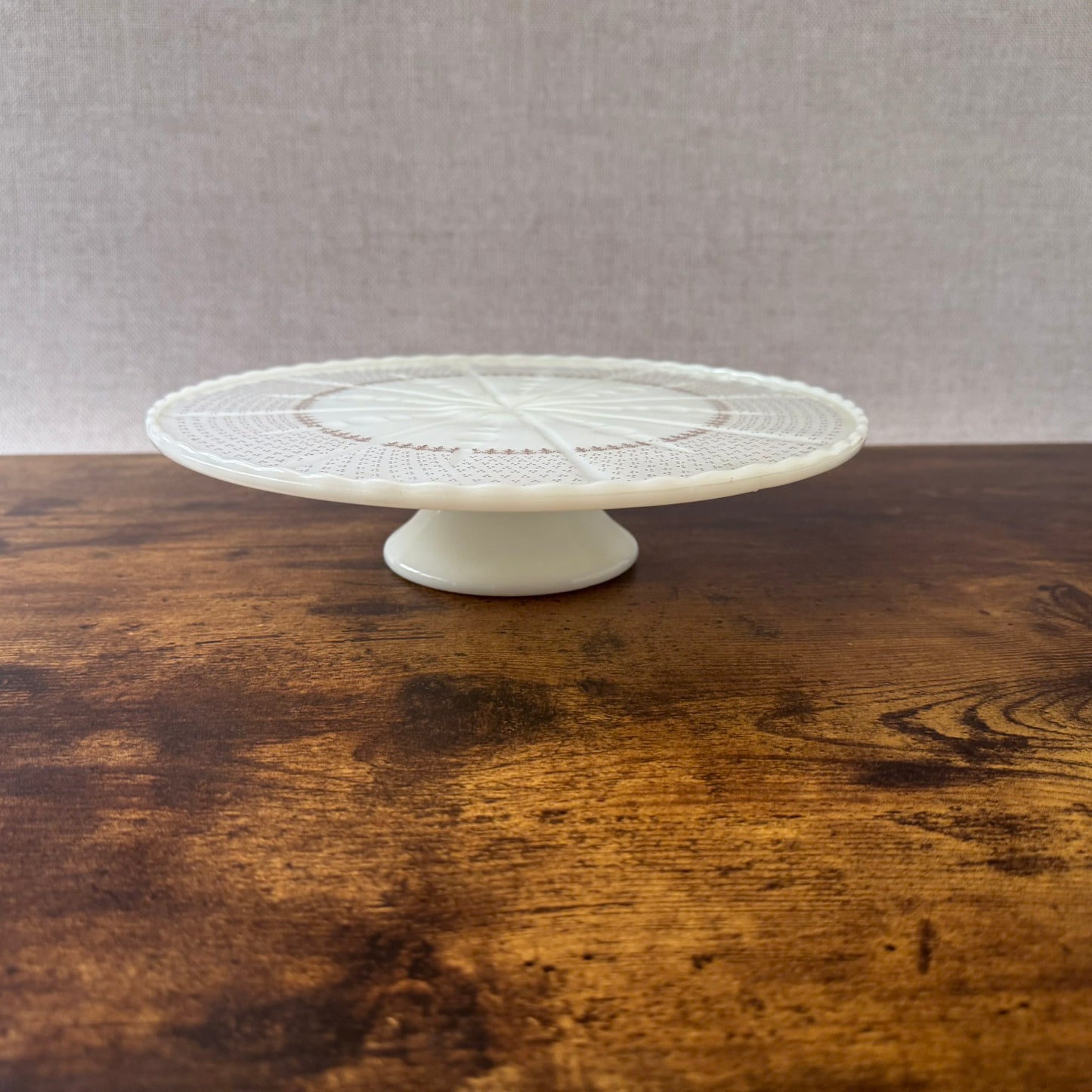 Vintage Cake Plate | Milk Glass Gold Fleur-de-Lis | Anchor Hocking