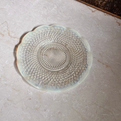 Vintage Fluttered Large Plate Platter | Moonstone Opalescent Hobnail | Anchor Hocking