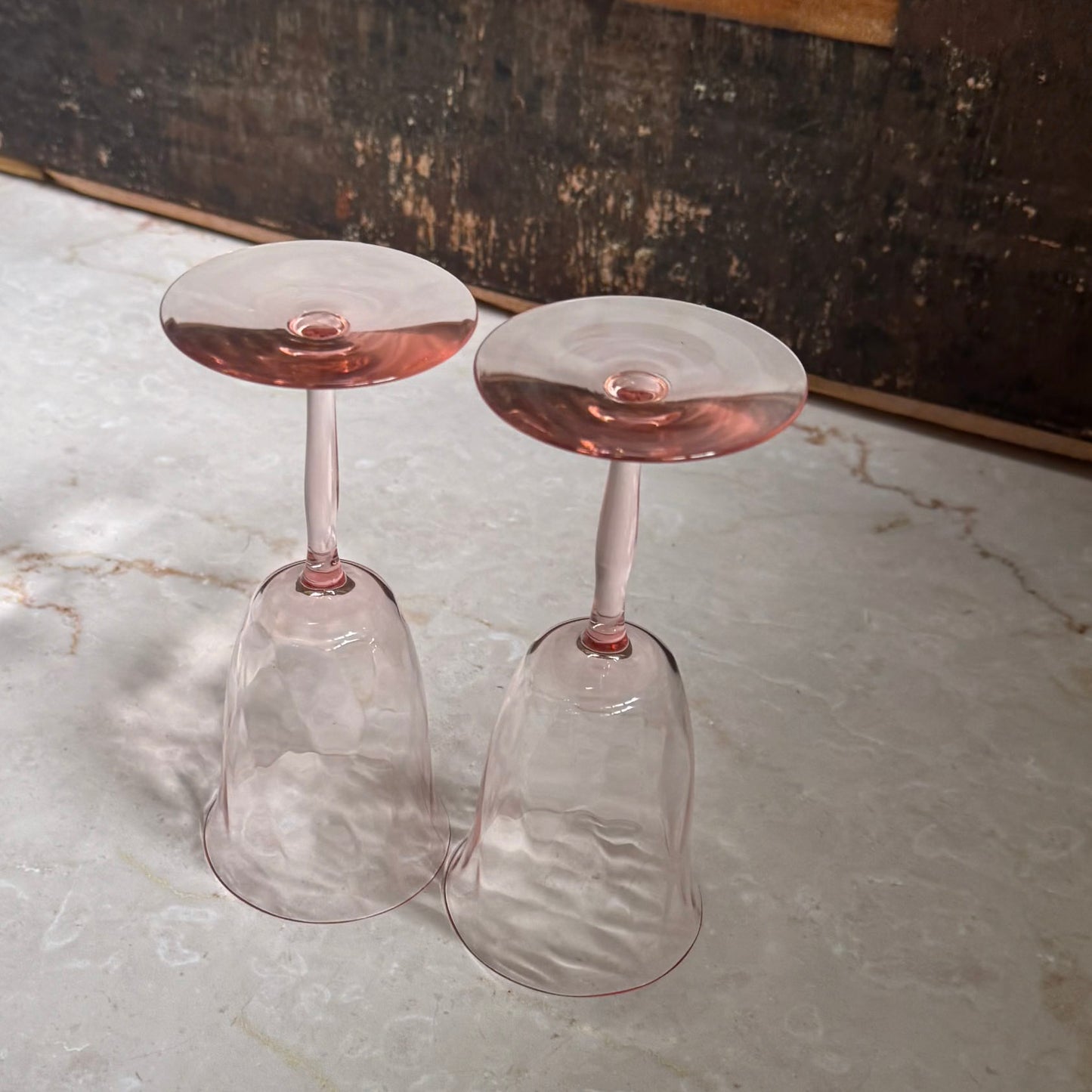 Vintage Diagonal Optic Wine Glasses (2) | Pink Depression 7.5 inch Glass