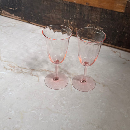Vintage Diagonal Optic Wine Glasses (2) | Pink Depression 7.5 inch Glass