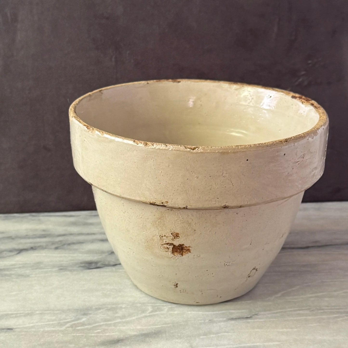 Vintage Cream Earthenware Plater Bowl | Primitive Salt Glaze