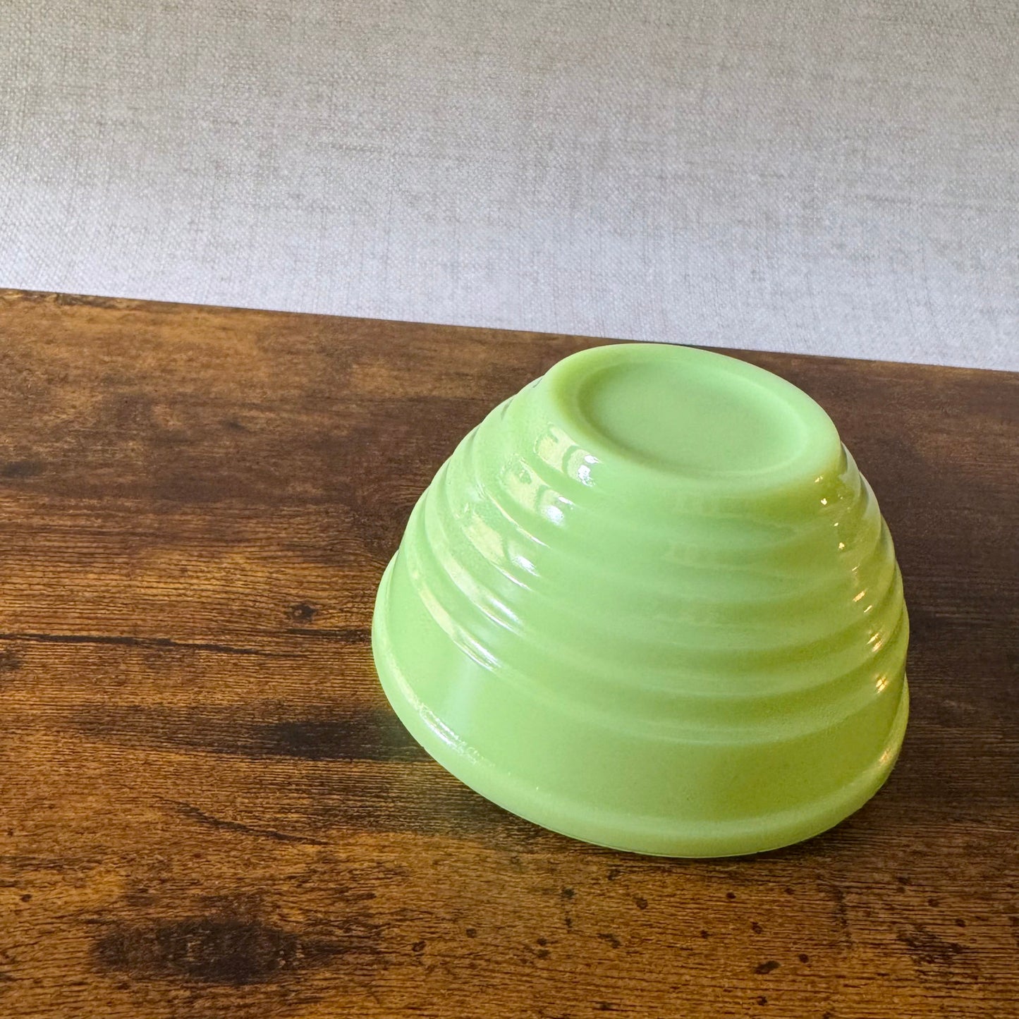 Vintage Jeannette Jadeite Beehive Bowl | Uranium Glass | Ribbed Green Glass