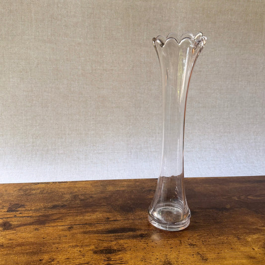 Vintage Clear Swung Glass Vase | Fluted Rim | UV Reactive Glow