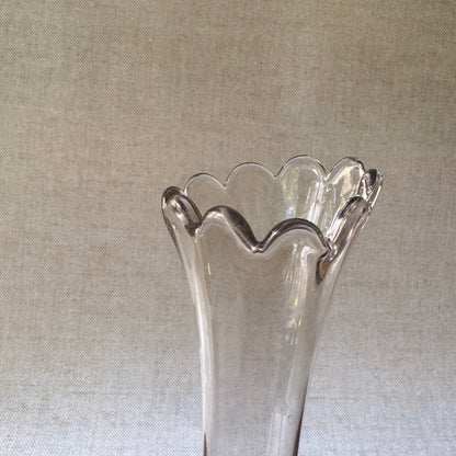 Vintage Clear Swung Glass Vase | Fluted Rim | UV Reactive Glow
