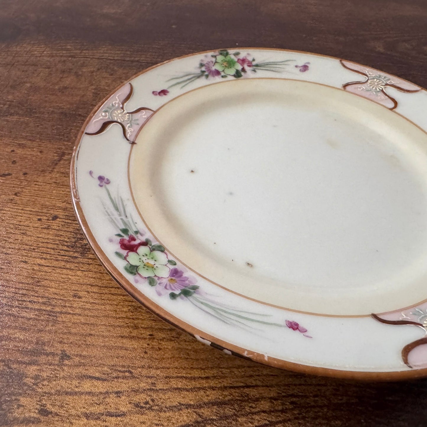Vintage Nippon Small Plate | Hand-Painted Floral Detail | Gold Trim