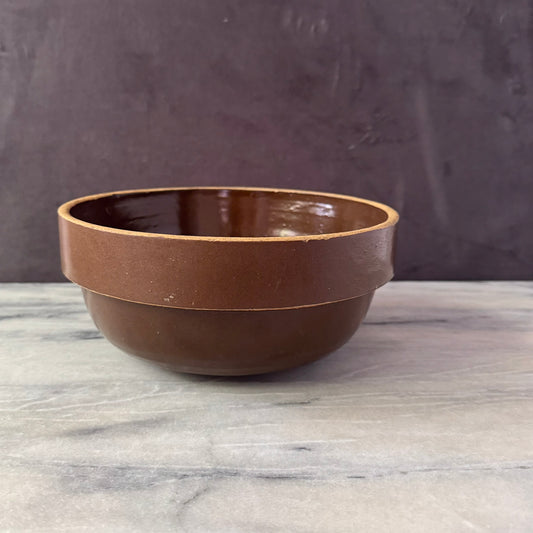 Vintage Brown 9 Inch Mixing Bowl | Primitive Salt Glazed