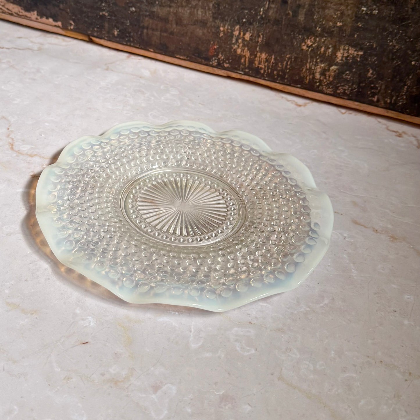 Vintage Fluttered Large Plate Platter | Moonstone Opalescent Hobnail | Anchor Hocking