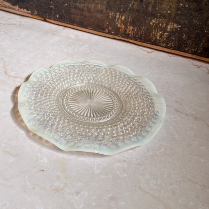 Vintage Fluttered Large Plate Platter | Moonstone Opalescent Hobnail | Anchor Hocking