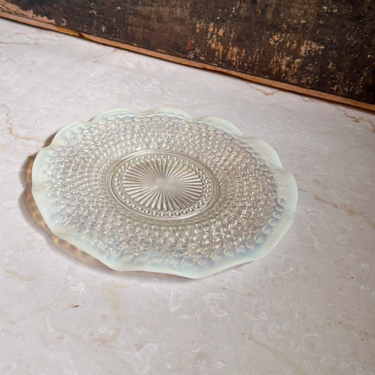Vintage Fluttered Large Plate Platter | Moonstone Opalescent Hobnail | Anchor Hocking