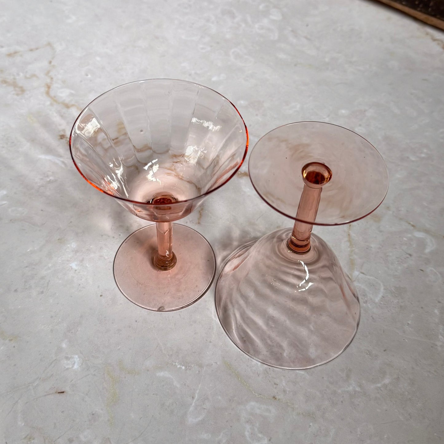 Vintage Line Optic Coupe Glasses (2) | Pink Depression 5 inch Glass