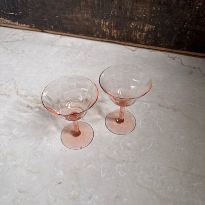 Vintage Line Optic Coupe Glasses (2) | Pink Depression 5 inch Glass
