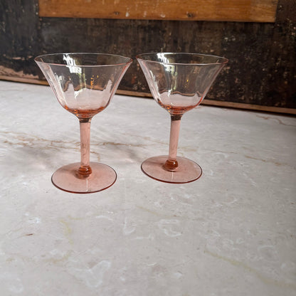 Vintage Line Optic Coupe Glasses (2) | Pink Depression 5 inch Glass