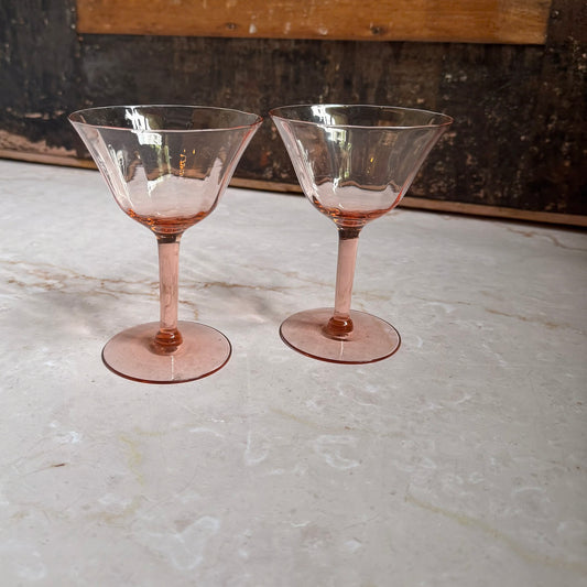 Vintage Line Optic Coupe Glasses (2) | Pink Depression 5 inch Glass
